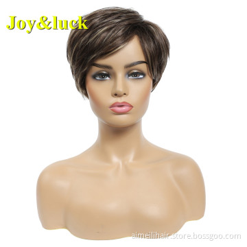 Wholesale Hair Wigs With Highlights Ladies Hair Wigs for Women Brown Ombre Blonde Natural Straight Short Synthetic Hair Wigs